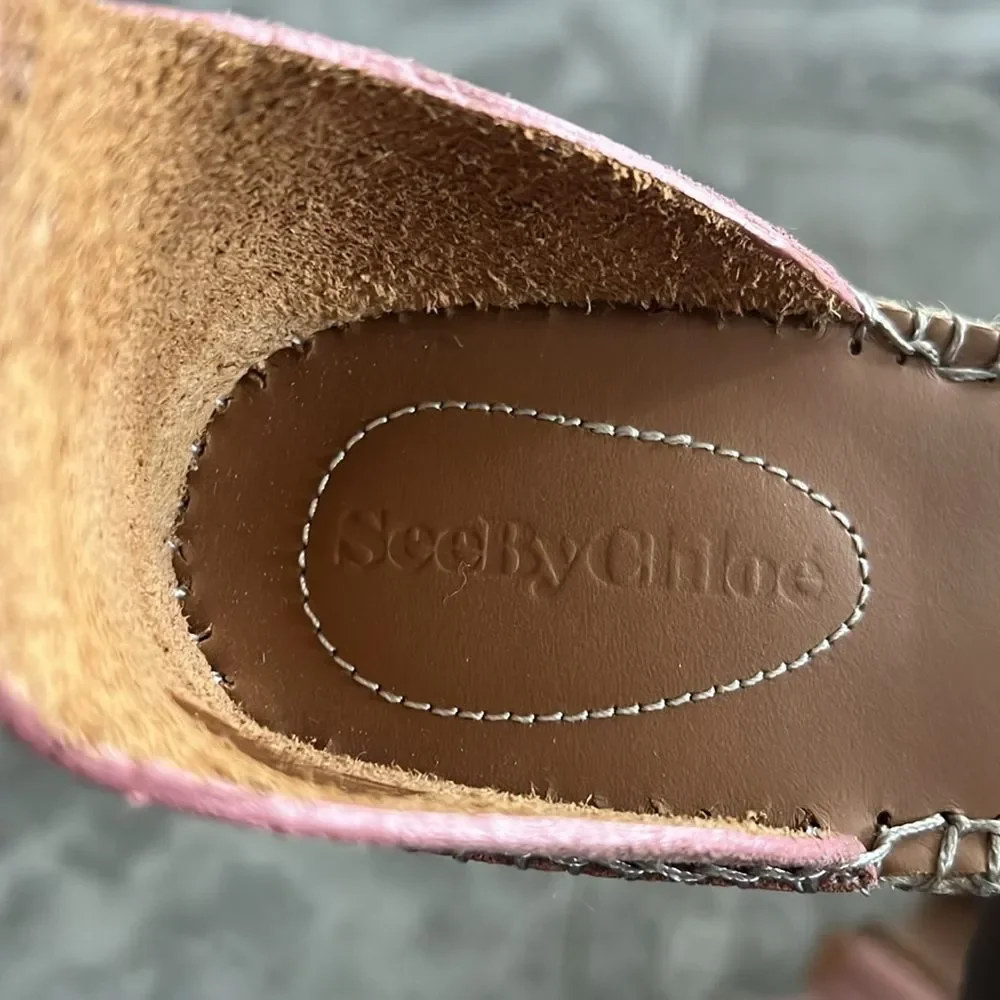 See by Chloé Glyn Calf Leather Espadrille Platform Wedge Sandals, New, Size 42 - Picture 11 of 13